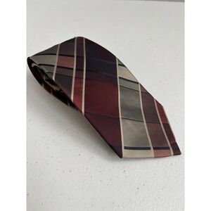 Crazy Horse Red Black Tan Metallic Geometric‎ Standard Pointed 100% Silk Tie